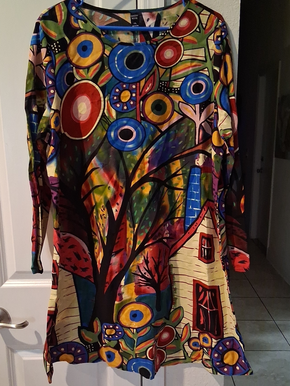 Abstract Floral Long Sleeve Tunic Dress - Multicolor